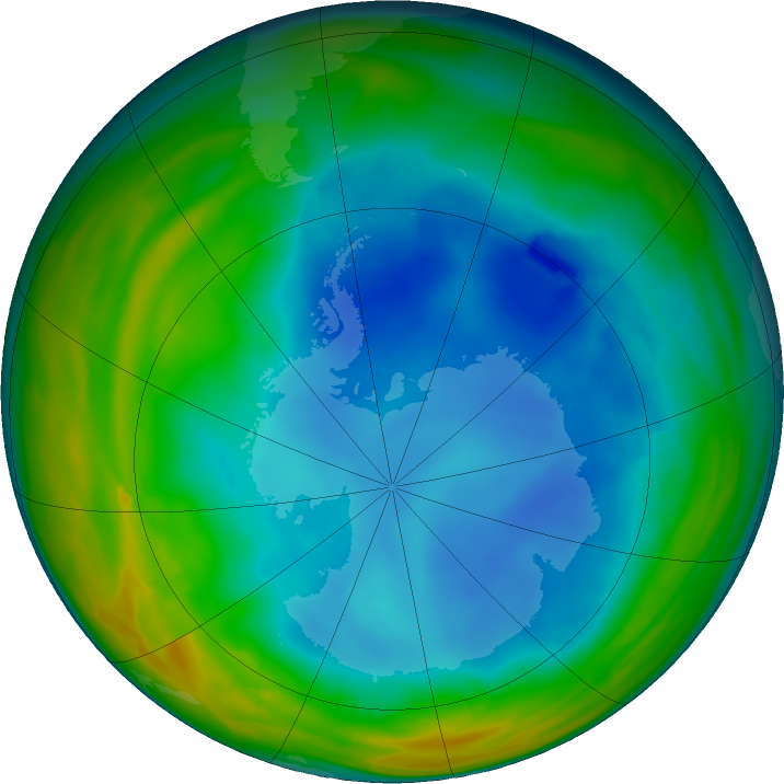 Antarctic ozone map for 13 July 2023